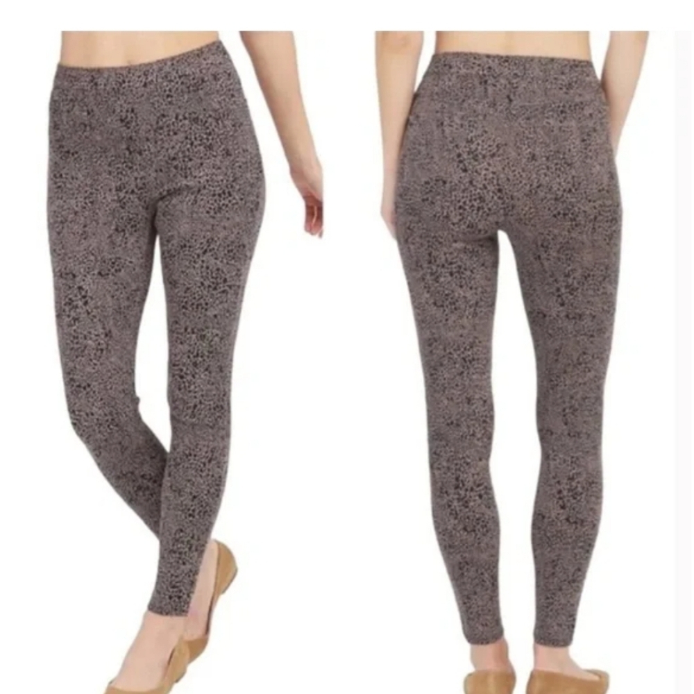 Spanx Jean-Ish Leggings‎ Women LRG Brown Black Animal Print Pants Tummy Shaping